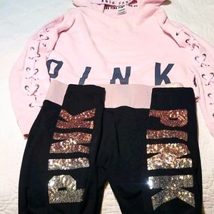 PINK OUTFIT (CROPPED HOODIE, WITH LEGGINGS .